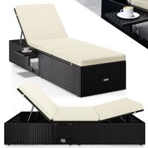 Chaise longue extrémités réglables 7 positions bain de soleil polyrotin chaise d'extérieur confortable transat Noir crème - Casaria