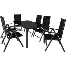 Conjunto de 1 Mesa y 6 Sillas de Aluminio Bern 6 Personas 150x90cm Silla Plegable 8 Posiciones Muebles Exterior Antracita - Casaria