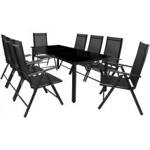 Conjunto de 1 Mesa y 8 Sillas de Aluminio Bern Silla Plegable 8 Posiciones Tablero de Vidrio Muebles Exterior Antracita - Casaria