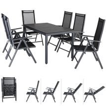 Comedor de Jardín de Aluminio Bern Conjunto de Mesa y 6 Sillas de Exterior Reclinables en 7 Posiciones Plegables - Casaria