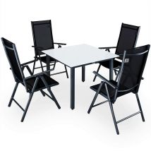 Conjunto de Jardín Bern 4+1 Aluminio 4 Sillas Plegables y 1 Mesa 90x90 con Tablero de Vidrio Esmerilado Exterior Terraza Antracita - Casaria