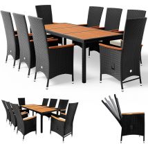 Conjunto de 1 Mesa y 8 Sillas de Jardín Apoyabrazos y Tablero de Madera de Acacia 190x90 Poliratán Muebles de Exterior Sillones Reclinables - Casaria