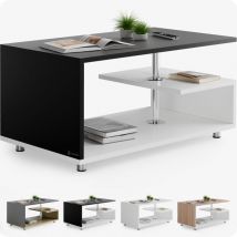 Couchtisch Orlando 95x55x50cm 3 Ablagen Holz Höhenverstellbar Edelstahlfüße Wohnzimmertisch Sofatisch Tisch weiß schwarz - Casaria