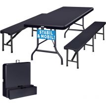 Ensemble table pliante et 2 bancs 180 cm anthracite Table de jardin 8 personnes camping terrasse pique-nique - Casaria