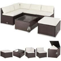 CASARIA Garden Rattan Lounge Furniture Set inc. 318L Weatherproof Cushion Box with Table Cushions Stool Sofa Outdoor Patio 5 Person Seating Group