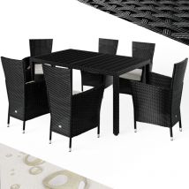 Gartenmöbel Polyrattan 6 Stühle Stapelbar 150x90cm Gartentisch Wpc Holz Wetterfest Outdoor Terrasse Sitzgruppe Essgruppe Garnitur Set Schwarz - 