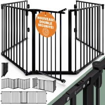 Grille protection de cheminée Noir porte de sécurité Serrure Métal Pliable Barrière chien Bébé Protection enfants - Casaria