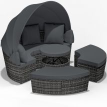 Casaria - Isola prendisole da esterno resistente alle intemperie con tettoia grigio Ø185cm tavolo in polyrattan cuscini da 7cm mobili da giardino