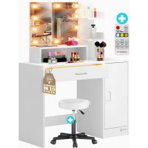 Casaria - Jocelyn dressing table with stool, led lighting, mirror, drawer, 3 shelves, make-up cosmetic table, dressing table, white wood With LEDs &