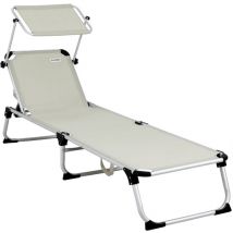 Lettino prendisole Malta in alluminio 210cm 150kg con tetto parasole Sdraio da spiaggia lettino da giardino in tanti colori Crema - Casaria