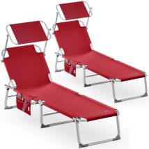 Lettino prendisole pieghevole Ibiza con tetto telaio metallo 190x59x29cm lettino a sdraio mare spiaggia piscina giardino colore a scelta 2x rosso