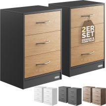 Nachttisch Eloise 3 Schubladen Kabelführung Wandbefestigung Boxspringbett Schlafzimmer Nachtschrank Nachtkonsole Nachtkommode Holz 54x39x28cm 2er Set