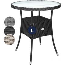 Coffee Table Frosted Safety Glass Plate Rattan Garden Table 60/80cm Schwarz l (de) - Casaria
