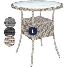 Gartentisch Polyrattan Wetterfest Rund Glas Tischplatte 80kg Belastbar Outdoor Terrasse Balkon Bistro Tisch Beistelltisch Beige l - Casaria