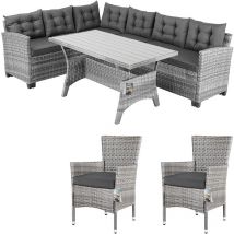 Casaria - Polyrattan Lounge Tavolo da pranzo Panca D'angolo 2 Sedie da Giardino Set di Mobili Outdoor Esterno Grigio