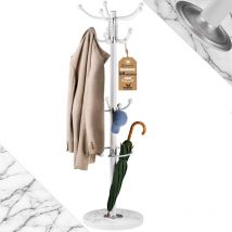 Casaria - Porte-manteau avec base en marbre 14 crochets 37x37x175cm portemanteau sur pieds stable rangement porte-parapluie Blanc