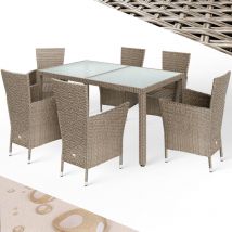 Salon de jardin 6 places table de jardin chaises empilables avec coussins plateau de table en verre trempé Cream (en) - Casaria