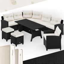 Casaria - Salotto da esterno in Poly Rattan con Tavolo in wpc Poltrone 2 Sgabelli incl. Cuscini Set Salotto ad angolo per 9 Persone