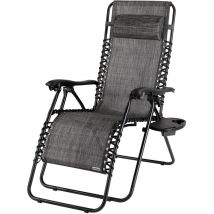 Sedia a Sdraio pieghevole da Giardino 175 kg di capacità 184x69x116 cm Portaoggetti Schienale Braccioli Balcone Terrazza Lettino prendisole Antracite