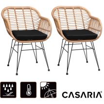 Set of 2 Bali Poly Rattan Wicker Chairs 5cm Thick Padding and Armrest Weatherproof Garden Chairs Balcony Kitchen Dining Room Conservatory Patio Deck