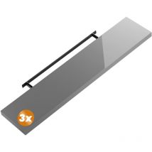 Set of 3 110cmx23cm Floating Shelf Including Bracket Wall Shelving Living Room Kitchen Bedroom Office 38mm Thick Hidden Wall Fixing 15kg Capacity mdf