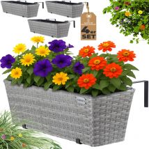 Blumenkasten 4er Set 11 Liter Montagehalterung Indoor Outdoor Geländerkasten Balkonkasten Pflanzkasten Farbwahl Grau - Casaria