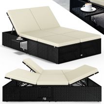 Casaria - Sonnenliege 2 Personen mit Klapptisch 7cm Auflagen Wetterfest Gartenliege 400kg Belastbar Liegestuhl Verstellbar 200x115cm Schwarz Creme