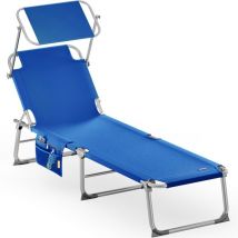 Sonnenliege Ibiza Klappbar Wetterfest Alu Gartenliege mit Dach Seitentasche 150kg Belastbar Liegestuhl Garten blau - Casaria