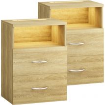 Casaria - Table de nuit avec éclairage led Touch 40x28x55cm en Bois 2 tiroirs Table de chevet Chambre à coucher Salon -Set de 2 chaises chêne sonoma