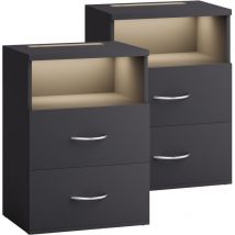 Casaria - Table de nuit avec éclairage led Touch 40x28x55cm en Bois 2 tiroirs Table de chevet Chambre à coucher Salon -Set de 2 anthracite