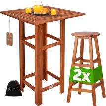 Flivastore - casaria Table haute avec 2 tabourets ensemble de bar en bois d'acacia mange debout intérieur extérieur jardin terrasse