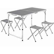 Set Mobili Campeggio Casaria Tavolo Pieghevole 4 Sgabelli Richiudibili Funzione Valigia Trasporto Grigio