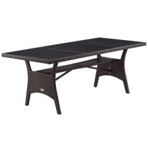 Tavolo da Giardino in Polyrattan & wpc con Ripiano max. 8 Persone 190x90x74cm Altezza Regolabile Interni & Esterni Effetto Legno Marrone - Casaria