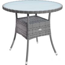 Tavolo Rotondo da Giardino Polyrattan 80 cm Piano in Vetro 5mm Altezza Regolabile Tavolino da Caffè Terrazza Balcone Grau xl (de) - Casaria