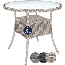 Tavolo Rotondo da Giardino Polyrattan 80 cm Piano in Vetro 5mm Altezza Regolabile Tavolino da Caffè Terrazza Balcone Beige xl (de) - Casaria