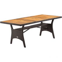 Tavolo da Giardino in Polyrattan Ripiano in Legno di Acacia 190x90x74cm Regolabile in Altezza per Esterno Pranzo Terrazza Marrone - Casaria