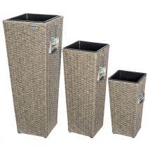 Casaria Vaso Portafiori Set 3 pezzi Fioriera per piante e fiori effetto polirattan fioriere da giardino Crema