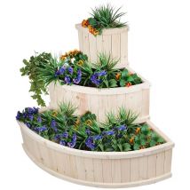 Trueshopping - Cascade Tiered Wooden Flower Vegetable Planter Box Timber Outdoor Herb Garden - Beige