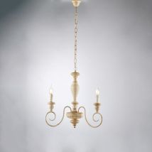 Bonetti Illumina - Cascina - Lustre en bois et fer blanc et tourterelle 3 lumières 113 - Ø44 - BL265-3-BT