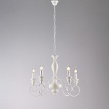 Bonetti Illumina - Cascina - Lustre Shabby en bois laqué blanc et fer 5 lumières 115 - Ø60 - BL265-5-BCO