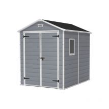 KETER Caseta de jardín MANOR 6x8 Cobertizo de almacenamiento EXTERIOR madera acero metal resina 186cmx237cmx227cm WxDxH
