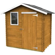 Alce - Caseta de Jardín Bh16 Livia 198x130 de Madera de abeto natural 16 mm pintada en color alerce con puerta simple y ventana frontal, techo y