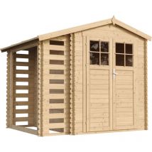 Timbela - Caseta de madera para jardín con caseta de leña - puerta con cerradura de alta calidad - caseta de jardín de madera con piso impregnado