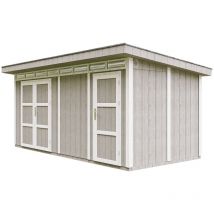 Timbela - Caseta de jardín de calidad premium 8.52 + 2.95m²-L530xW279cm-con Suelo,Baldosas Bituminosas y Pintura - Construcción con paneles lp