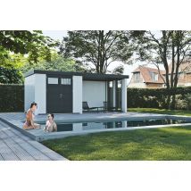 Novo Habitat - Caseta Metalica Jardin Nh6 Con Terraza y Ventanas Blanca
