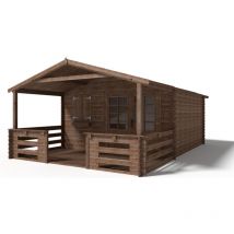 Altanka - Casetta da giardino in legno con veranda e tettoia - 24m2 - 4x4m - impregnata - 28mm - colore: marrone - DOM181+DOM78+DOM79+POD05