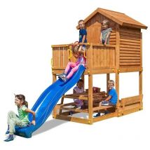 Fungoo - Casetta giardino per bambini con scivolo my house free time beach gioco in legno per giardino