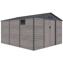 Gardiun - Surrey Metall-Gerätehaus 13 m2 Außenbereich 340x382x226 cm aus Stahl mit Seitenfenster und Holzmaserungseffekt