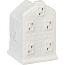 Relaxdays - Casetta Portacandele in Ceramica, Casa Luminosa Porta-Tealight, per 1 Candelina, hlp: 11 x 7 x 6,5 cm, Bianco