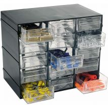 Unité de stockage en plastique l 228 x p 140 x h 190 mm avec 15 tiroirs transparents - Noir